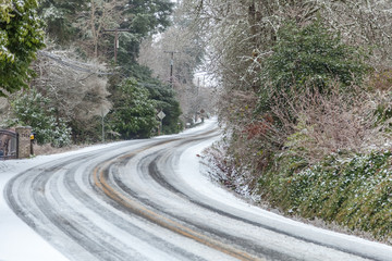 snowy winding road in winter