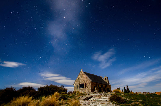 Beautiful milky way at the Church of the Good Shepherd, Lake Tekapo which is located in New Zealand