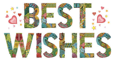 Words BEST WISHES. Vector decorative zentangle object
