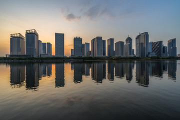 Obraz na płótnie Canvas urban skyline and modern buildings at dusk, cityscape of China.