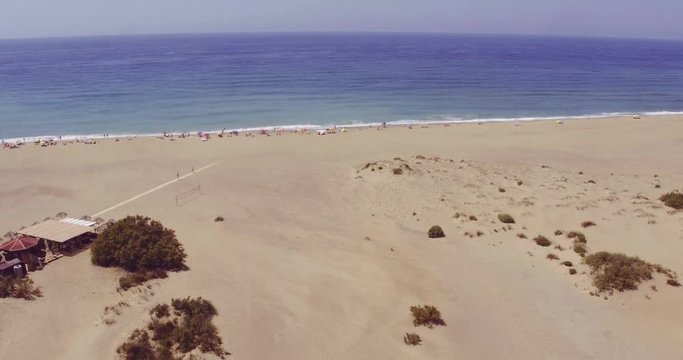 SARDINIA, ITALY  &ndash; JULY 2016 : Aerial shot over Giara di Gesturi landscape on a sunny day with sea and sandy beach in view