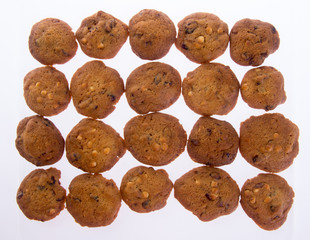 Chocolate chips cookies on background