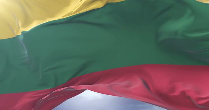 Lithuanian flag waving at wind in slow, loop