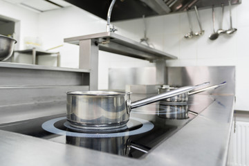 Stove counter in a modern restaurant kitchen
