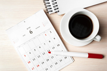 calendar on wooden table