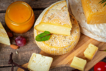 cheese on wooden table