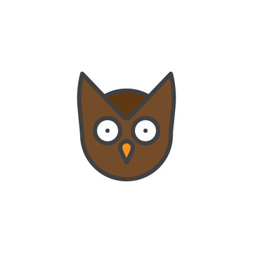 Owl head filled outline icon, line vector sign, linear colorful pictogram isolated on white. Wisdom symbol, logo illustration. Pixel perfect vector graphics