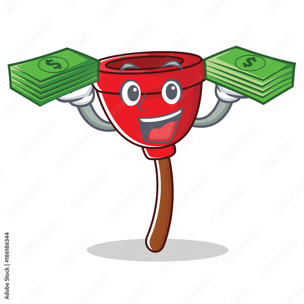 Sticker with money plunger character cartoon style