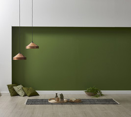 empty wall and green objects at room