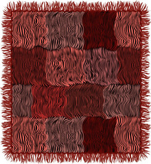 Grunge striped quilted carpet with fringe in brown,pink,violet,black colors isolated on white