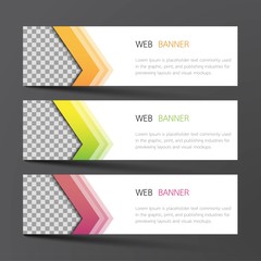 Web banner set design. Inspired by abstract, three color that green orange and purple on the gray background .Vector illustration.