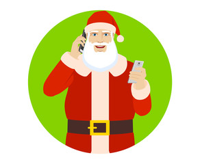 Santa Claus with mobile phone talking on the mobile phone