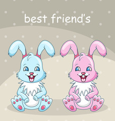 Obraz na płótnie Canvas Smiling Rabbits - Best Friends, Boy and Girl, Happy Bunnies