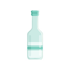 Transparent bottle of vinegar with sticker. Concept of grocery goods. Isolated flat vector element for promotional poster or flyer