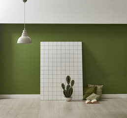 modern wallpaper green style panel cactus and pillow style