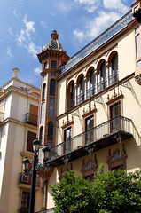 Historic buildings and monuments of Seville, Spain. Spanish architectural styles of Gothic and Mudejar, Baroque