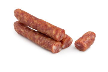 Chinese sausage and chinese sausage sliced for cook isolated on a white background