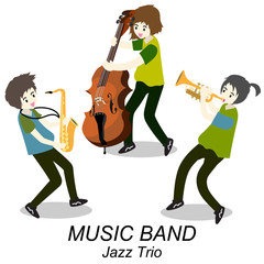 Musicians Jazz Trio ,Play Trumpet , bassist,Saxophone. Jazz band.Vector illustration isolated on background in cartoon style