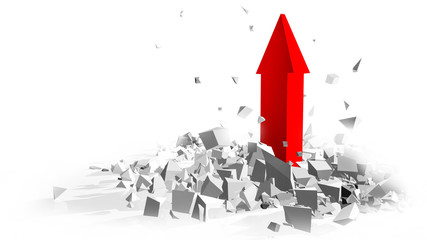 success red arrow breakink the ground - 3d rendering © sea and sun
