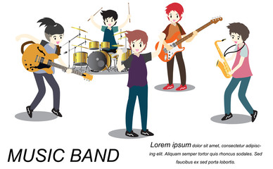 Musicians rock group ,Play guitar,Singer, guitarist, drummer, solo guitarist, bassist, keyboardist. Rock band.Vector illustration isolated on background in cartoon style5 - 186190986