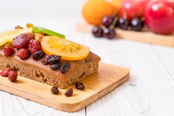 fruit cake on wood