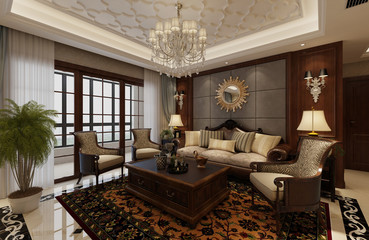 Interior living room in a classic style 3d illustration