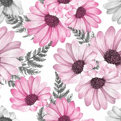 Floral seamless pattern 13. Watercolor pink flowers.