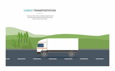 Semi-truck on the road . Cargo Tpansporation