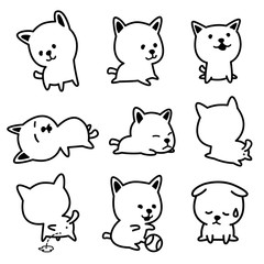 Dog breed french bulldog Puppy vector illustrations white set B