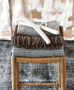 decorative wicker stool grey blankets and hang style interior decoraton
