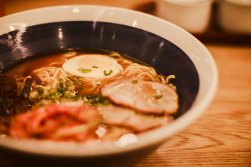 Spicy noodle in bowl as Asian delicious traditional cuisine