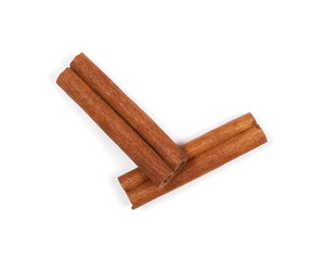 Cinnamon sticks spice isolated on white background, top view