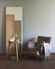 grey wall interior wood coffee table sofa and panel