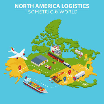 North America transportation and logistics. Delivery and shipping infographic elements.