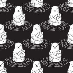 Bear polar bear fish Seamless Pattern Vector background wallpaper black