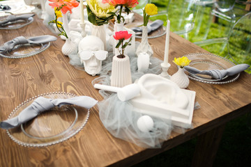 Table set for wedding or another catered event dinner