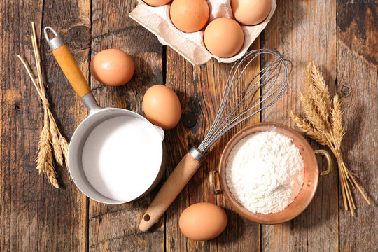 Flour,egg,milk On Wood Background