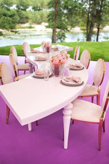 Table set for wedding or another catered event dinner
