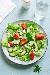 Green salad with avocado and feta