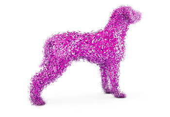 Dog wire frame shape in low polygon style. 3D rendering image.