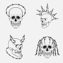 Vector skull symbols set. Collection of dark skulls