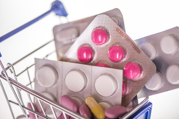 close up of pills tablets in a shopping trolley