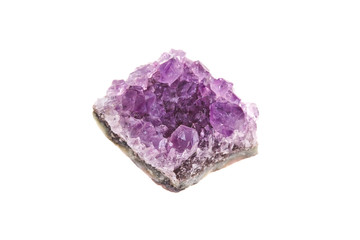 Stone amethyst crystal druse, isolated on white background