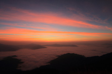Twilight and fog in mountain