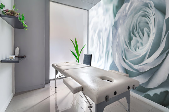 View of an Interior of a modern clean massage room.