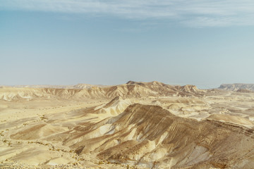 View from canyon on landscape of dry desert in Israel