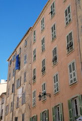 Fototapeta na wymiar Typical Corsican house facade in Ajaccio town, Corsica island, France