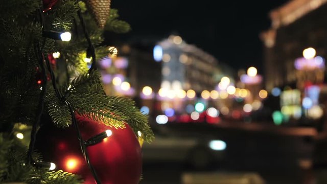 decorations for the holiday of new year and Christmas on the streets of Moscow. Time lapse