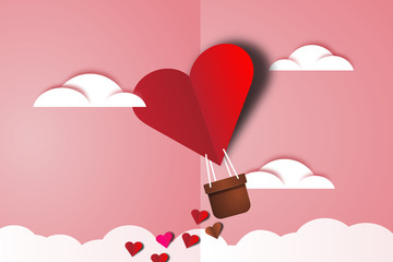 Love and valentine day. Heart air balloon. - obrazy, fototapety, plakaty