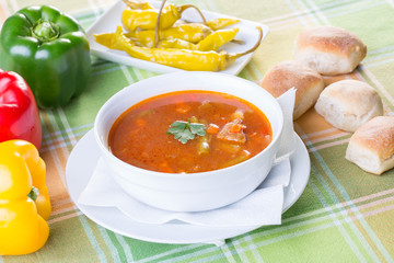 Close up of healthy vegetable soup with ingredients